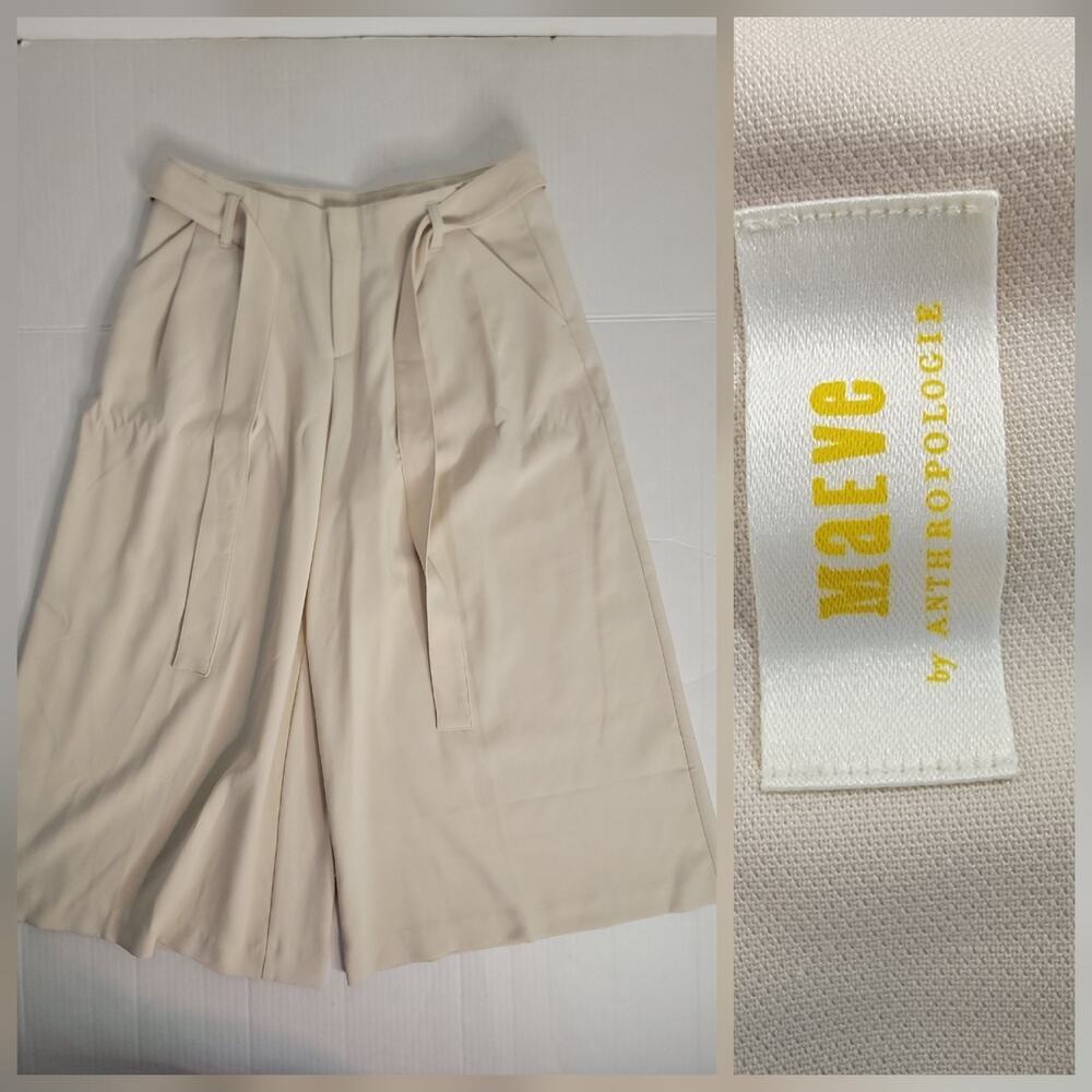 Anthropologie Maeve Pants Womens 4 Sand Tie Waist Wide Leg Culottes Crop Drapey